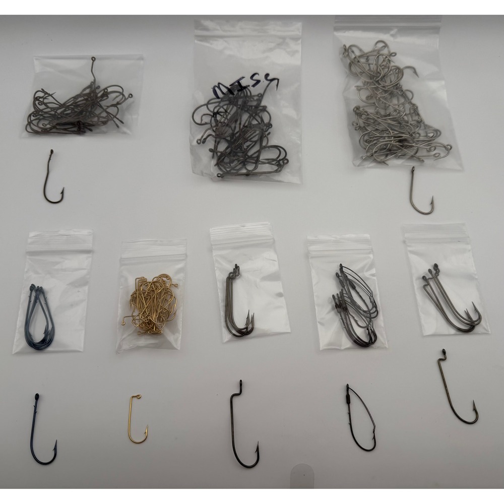 Handmade Fishing Hook Assortment Offset Worm Bait Holder Weedless J-Hooks Lot